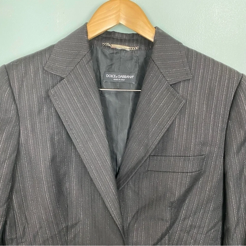 Dolce & Gabbana Pinstripe Metallic Blazer Sz 48‎ or US 38 Black Read Description